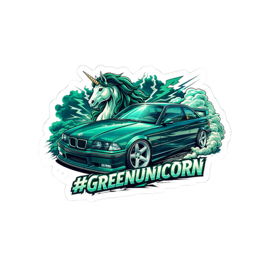 Green Unicorn Car Sticker — #GREENUNICORN Kiss-Cut Automotive Vinyl Decal