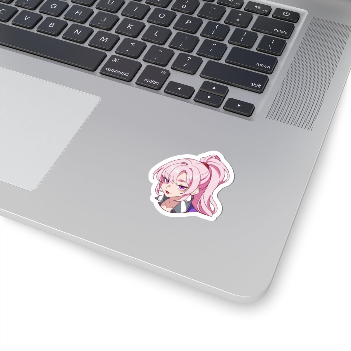 R Tuned Anime Girl Sticker — Pink Ponytail Kiss-Cut Vinyl Sticker