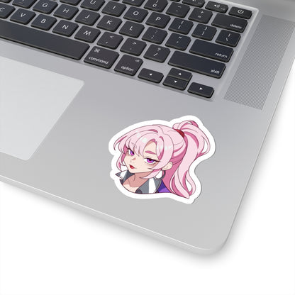 R Tuned Anime Girl Sticker — Pink Ponytail Kiss-Cut Vinyl Sticker
