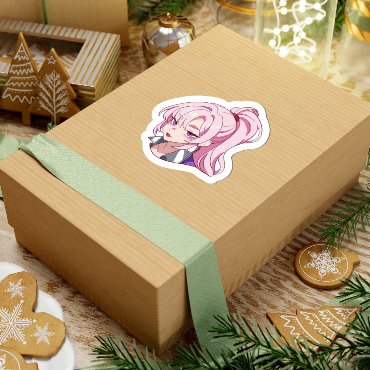 R Tuned Anime Girl Sticker — Pink Ponytail Kiss-Cut Vinyl Sticker