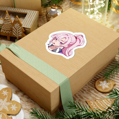 R Tuned Anime Girl Sticker — Pink Ponytail Kiss-Cut Vinyl Sticker