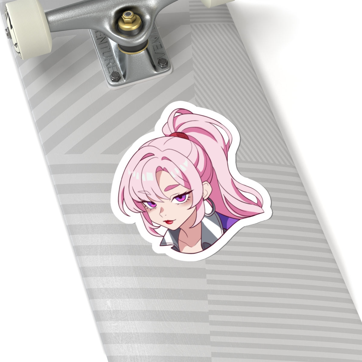 R Tuned Anime Girl Sticker — Pink Ponytail Kiss-Cut Vinyl Sticker