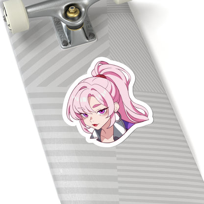 R Tuned Anime Girl Sticker — Pink Ponytail Kiss-Cut Vinyl Sticker