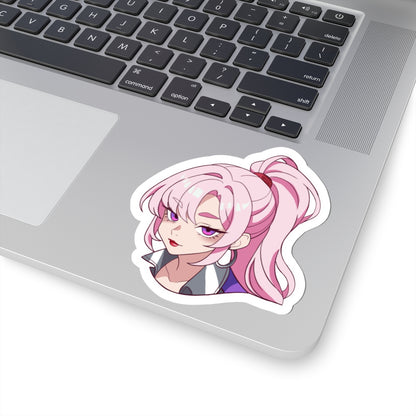 R Tuned Anime Girl Sticker — Pink Ponytail Kiss-Cut Vinyl Sticker