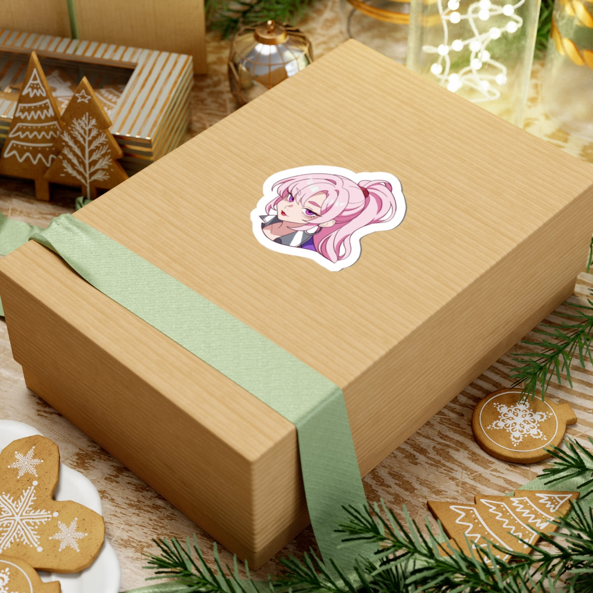 R Tuned Anime Girl Sticker — Pink Ponytail Kiss-Cut Vinyl Sticker