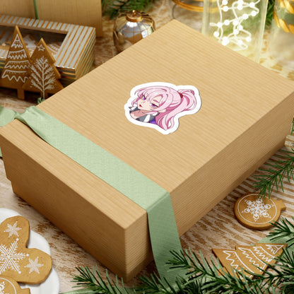 R Tuned Anime Girl Sticker — Pink Ponytail Kiss-Cut Vinyl Sticker