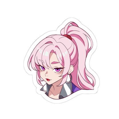 R Tuned Anime Girl Sticker — Pink Ponytail Kiss-Cut Vinyl Sticker